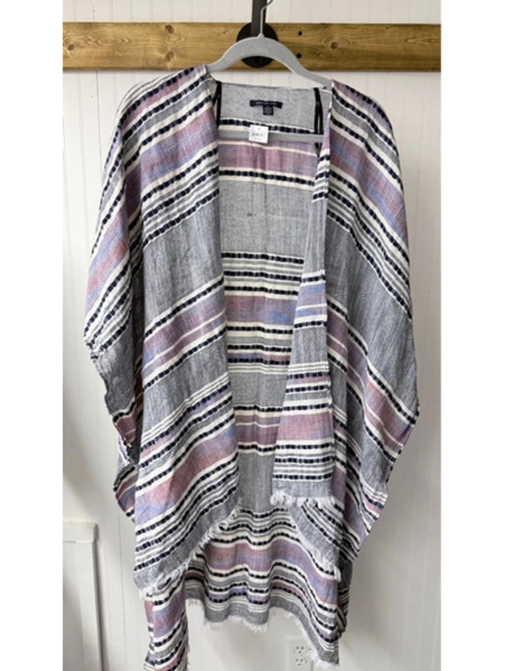 American Eagle open-front striped kimono new fringed hem boho chic southwestern